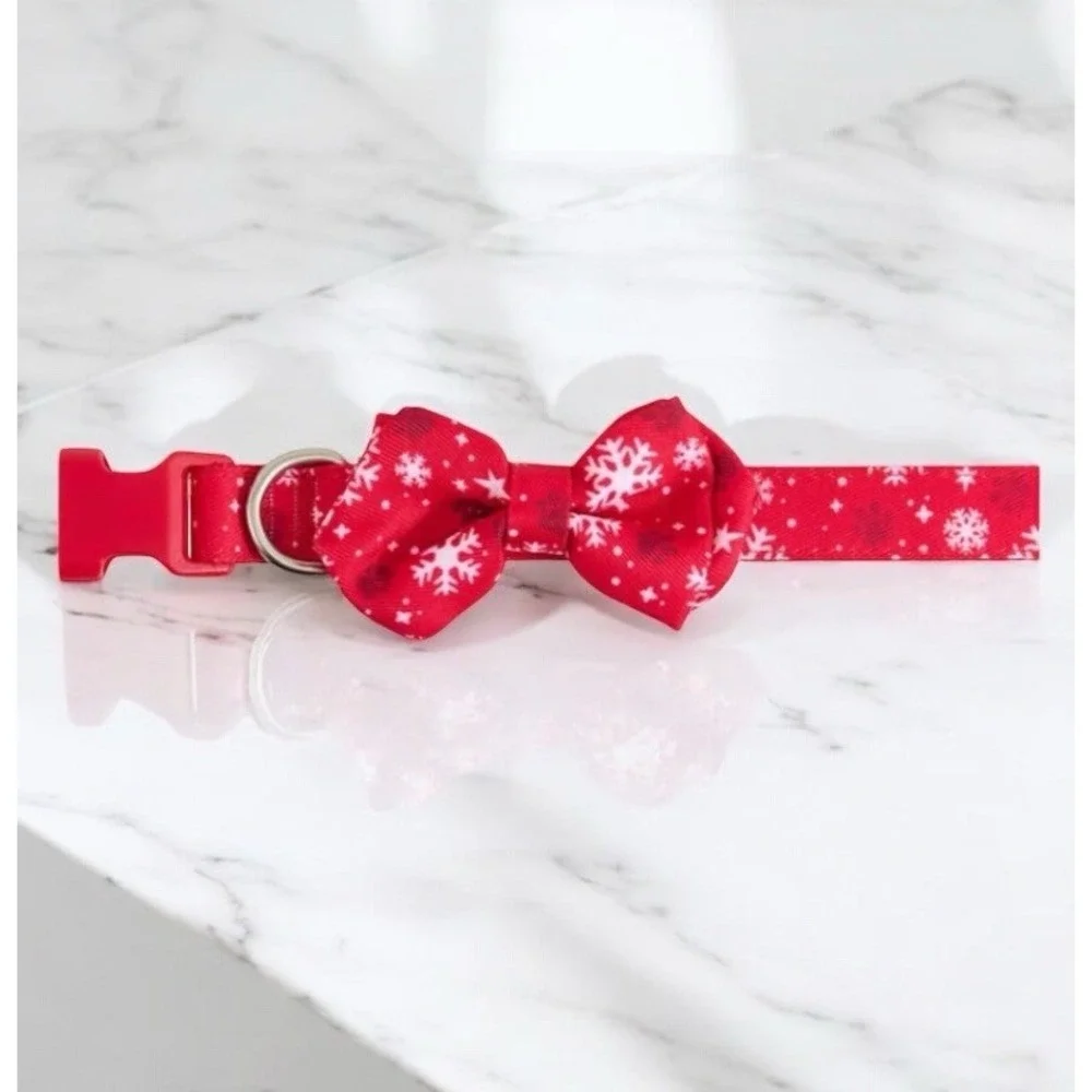 Marry & Bright Holiday Dog Collar Red Snowflake Paw Print Candy Cane Size L